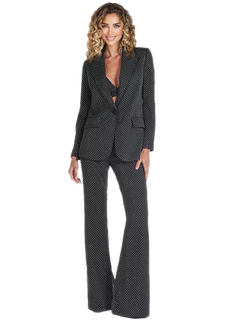 Black Jacket and Pants Set With Silver Dots