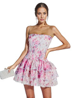 Pink Floral Tube Mini Dress