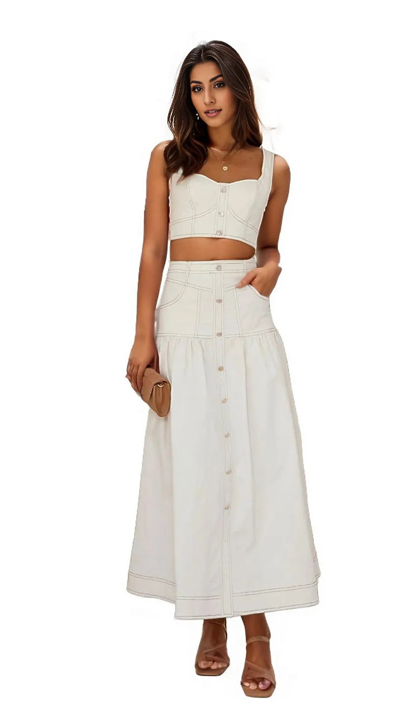 White Denim Top and Skirt