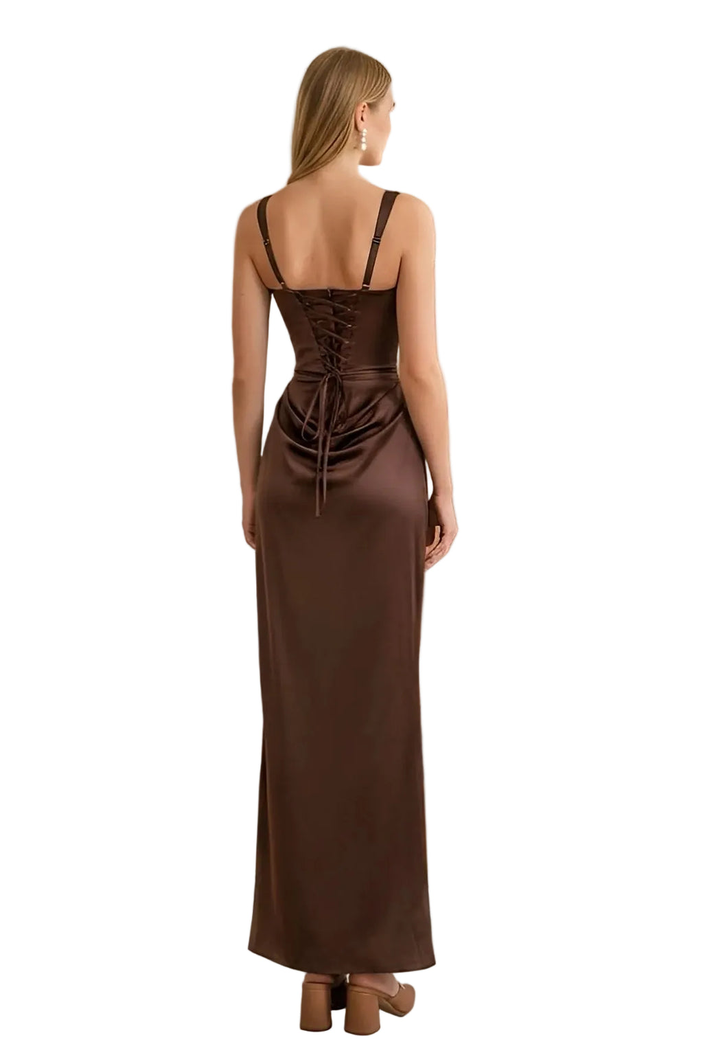 Dark Brown Ruched Silky Maxi Dress product image