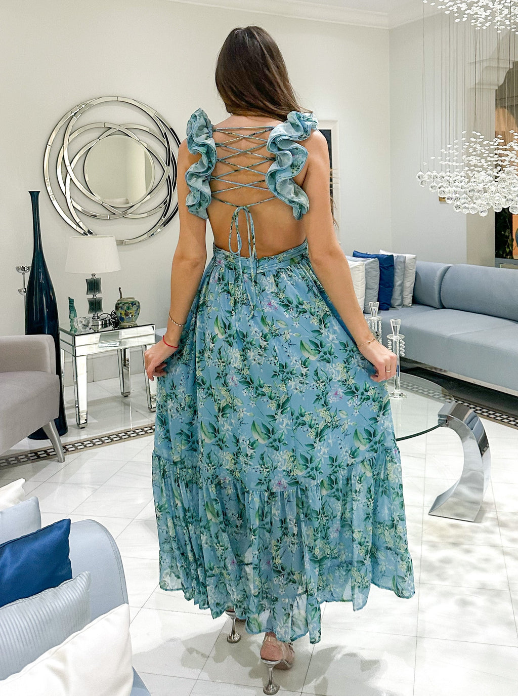 Blue/Green Print Maxi Dress