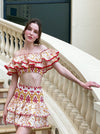 Red and Mustard Crop Top and Skirt