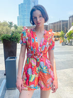 Red orange printed romper