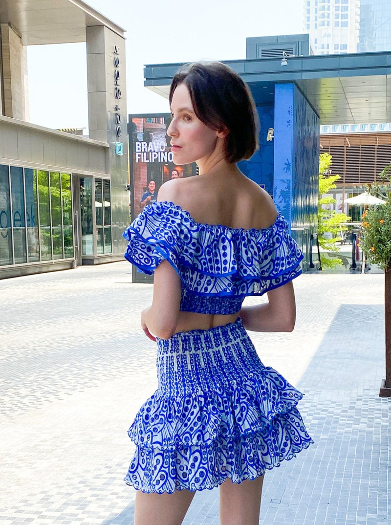 Blue Crop Top and Skirt Set