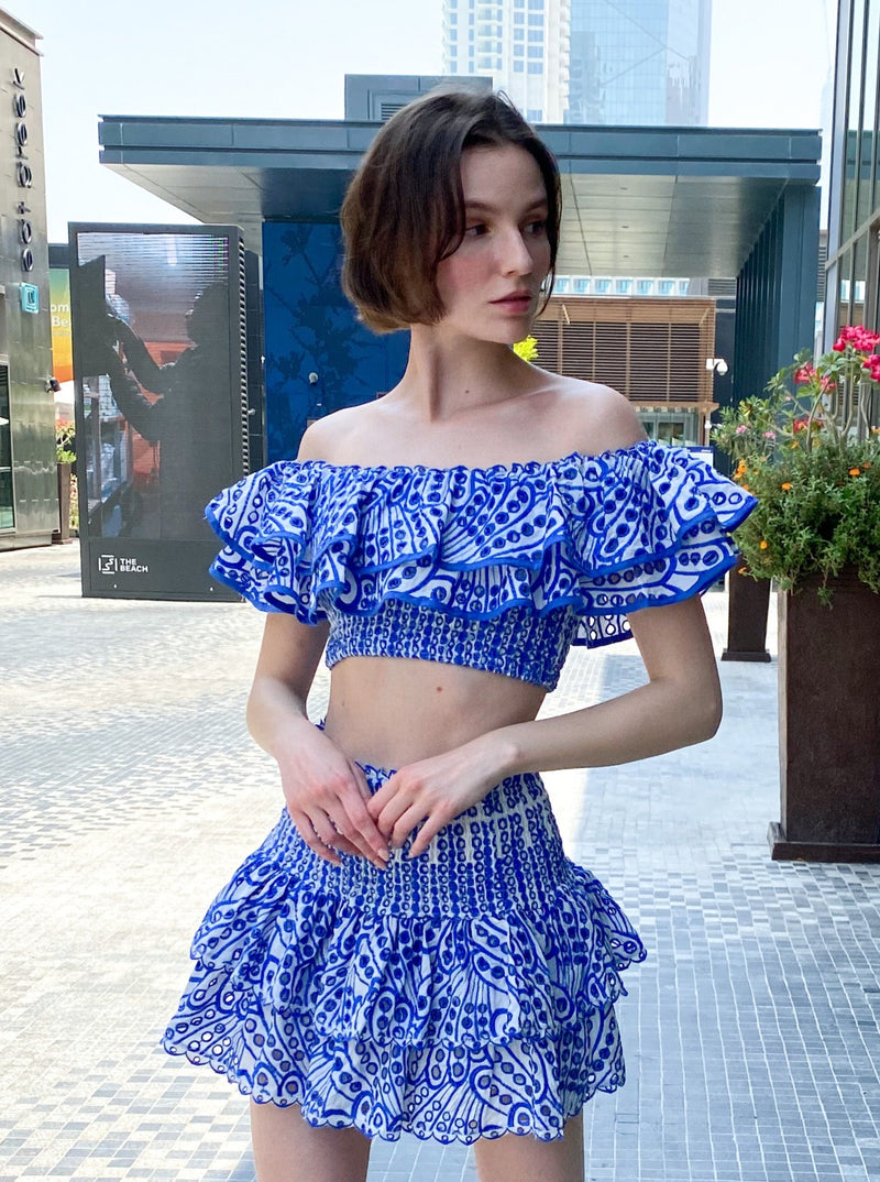 Blue Crop Top and Skirt Set