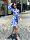 White and Blue Crop Top and Skirt Set