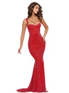 Red Sheer Evening Gown with Crystals