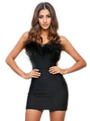 BLACK MINI DRESS WITH FEATHERS