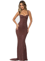 Dark Brown Sheer Evening Gown