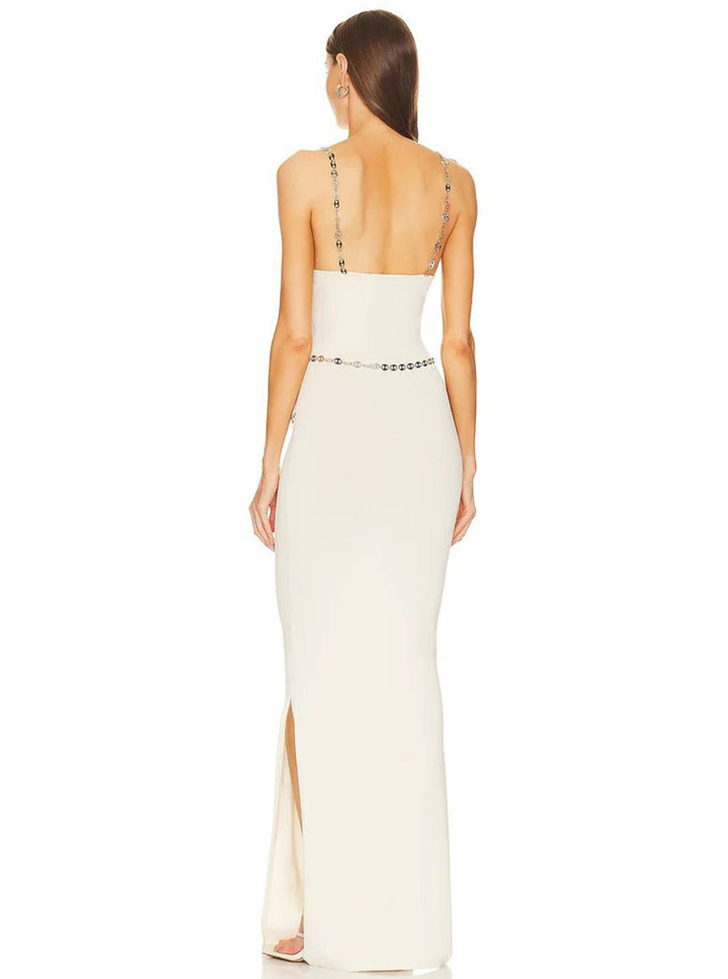 White Bandage Maxi Dress with Chain