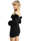 Black Off Shoulder Mini Dress With Faux Fur