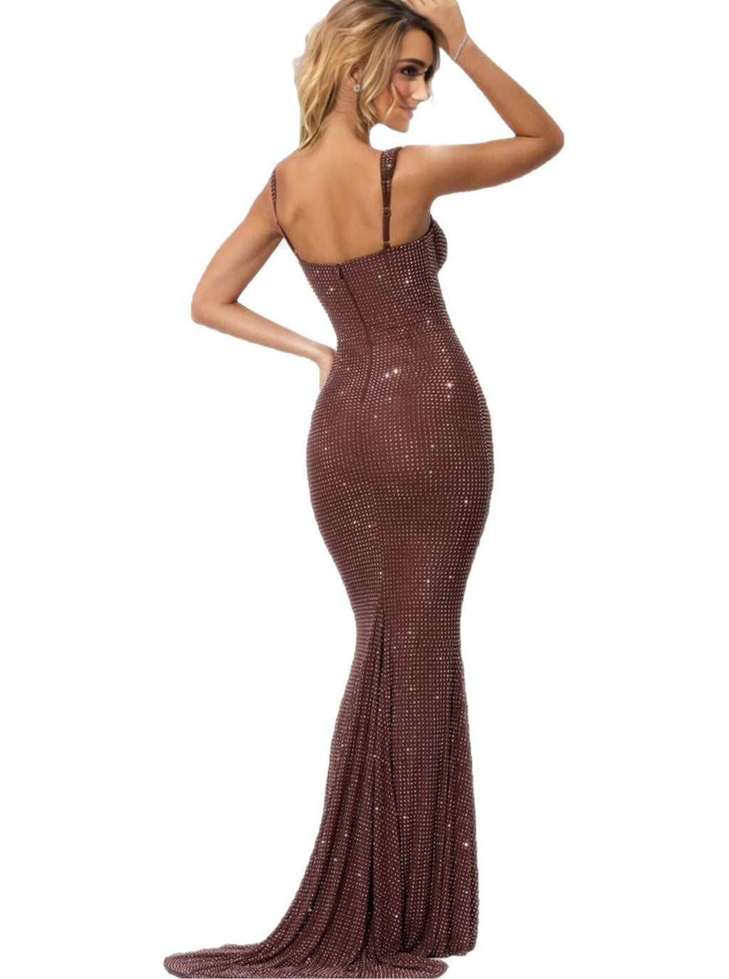 Dark Brown Sheer Evening Gown