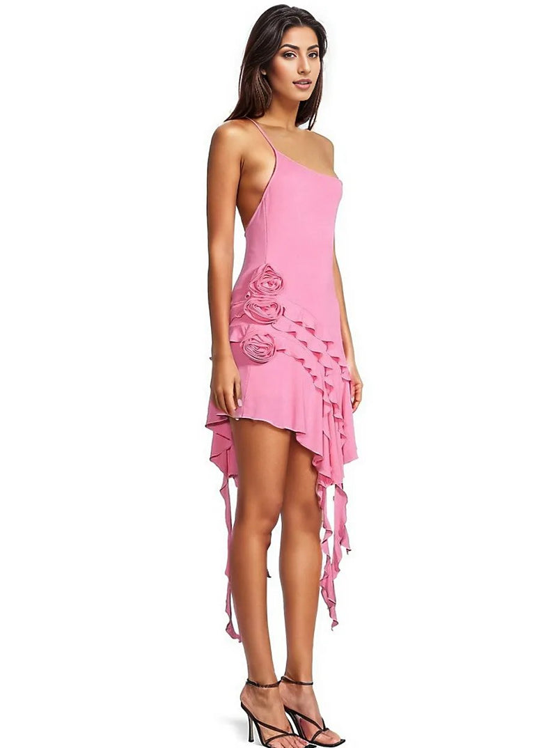 Pink Asymmetrical Mini Dress