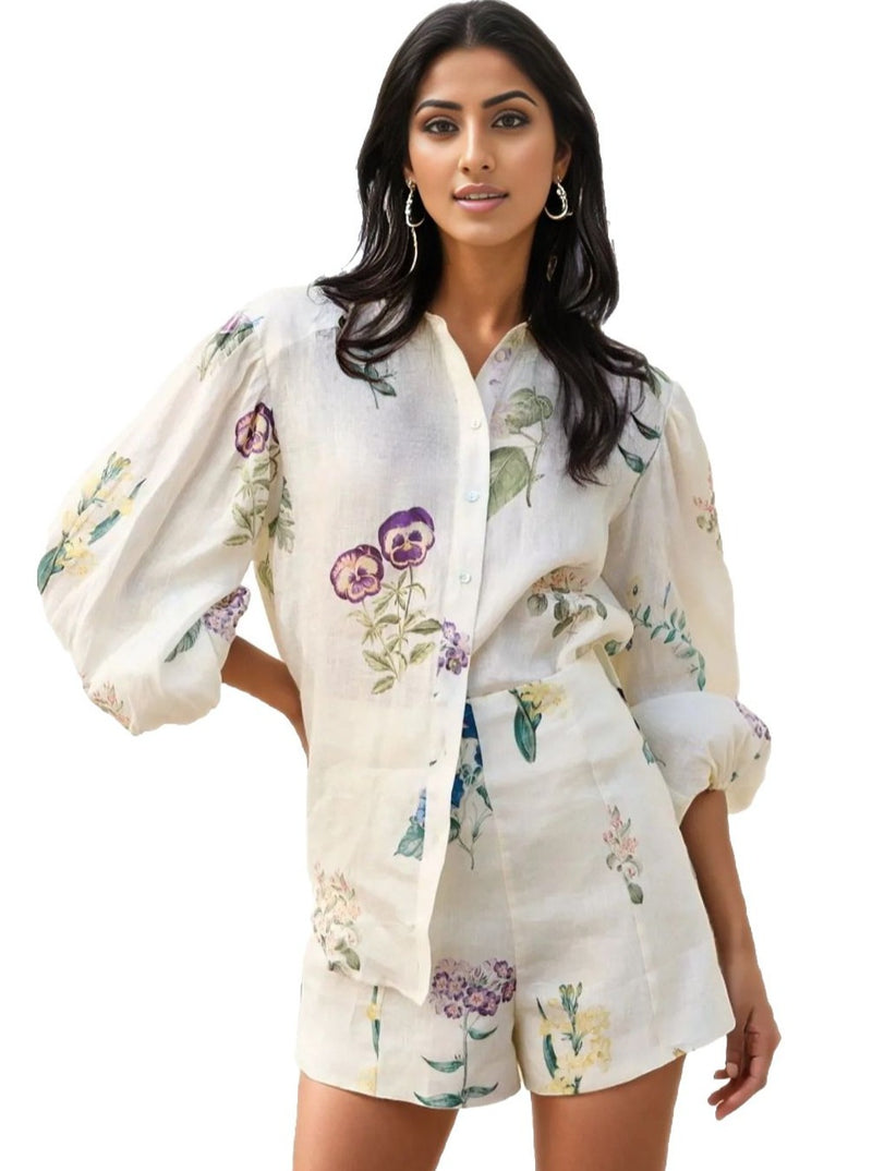White And Green Print Top And Short