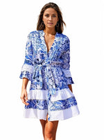 White / Blue Printed Mini Dress