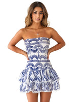 White Blue Tube Mini Dress