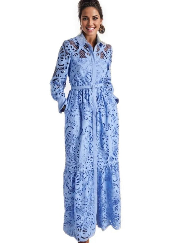 Powder Blue Rochet Lace Maxi