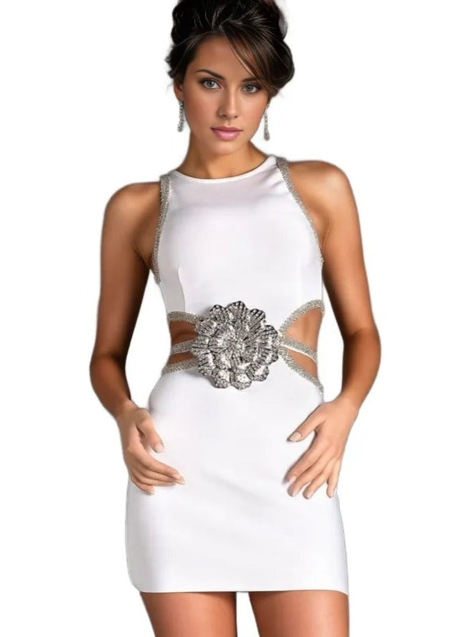 White Bandage Mini Dress w/ Crystal