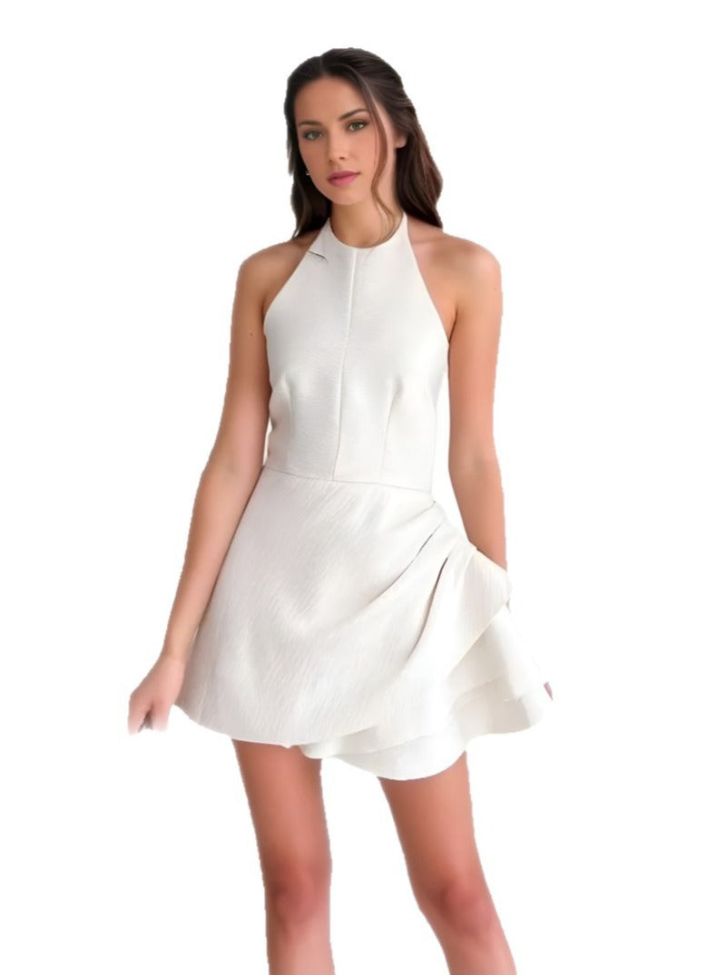 Ivory Crepe Halter Mini Dress