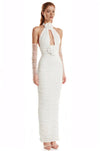 White Ruched Mesh Midi Dress