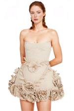 Beige Linen Corset w/ Flower Mini Dress