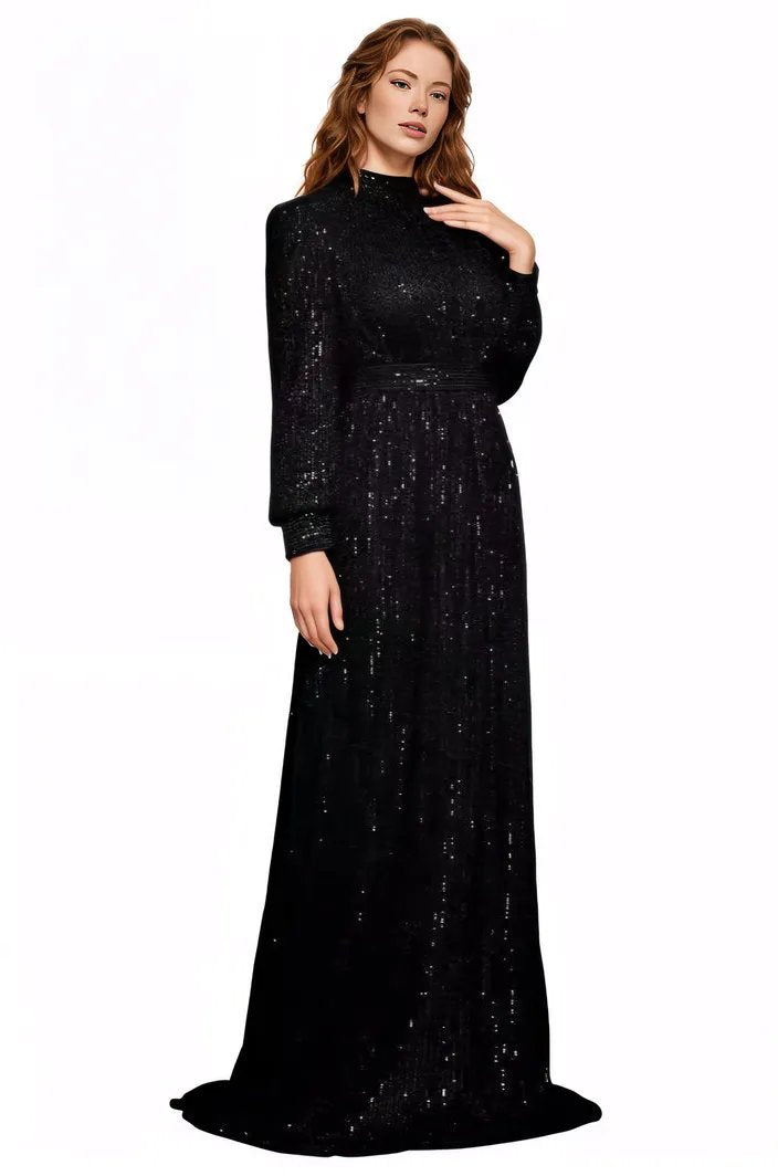 Black Sequins Evening Dress