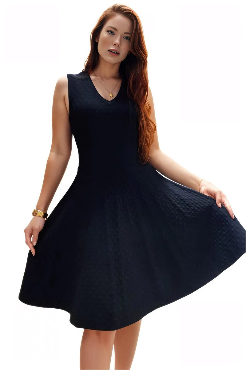 Black Knit A- Line Mini Dress