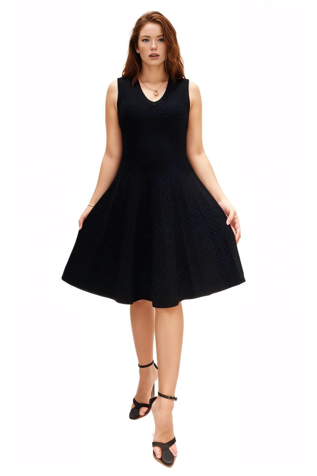 Black Knit A- Line Mini Dress