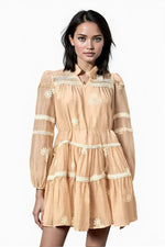 Nude Mini Dress with Embroidered