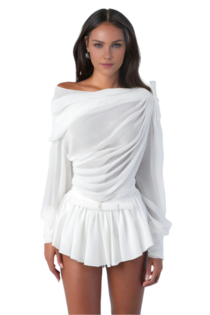 White Chiffon Top and Short Skirt