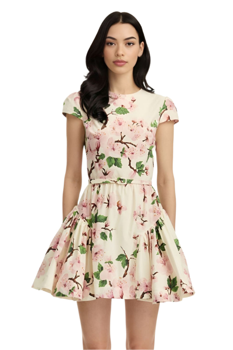 White Floral Printed Mini Dress