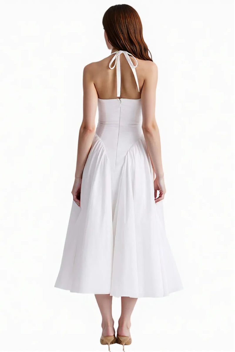 White Halter Midi Dress