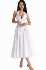White Halter Midi Dress