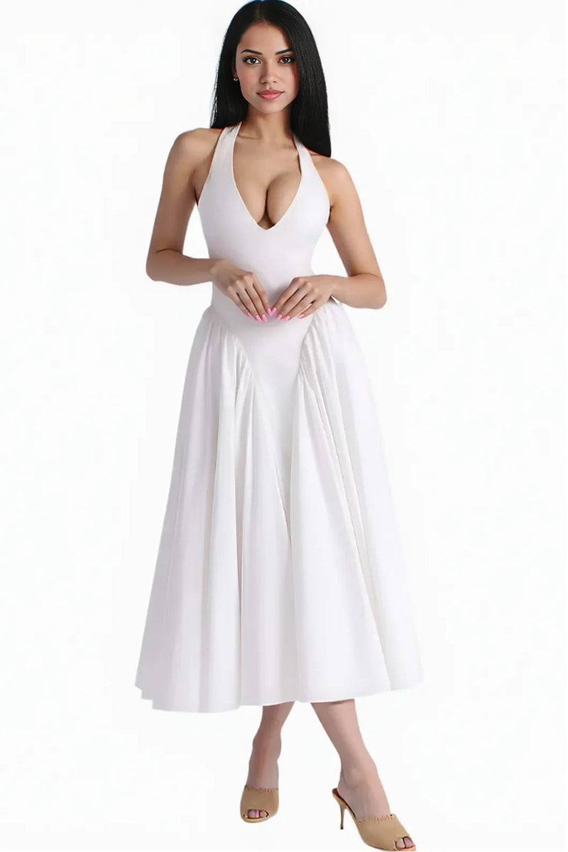 White Halter Midi Dress