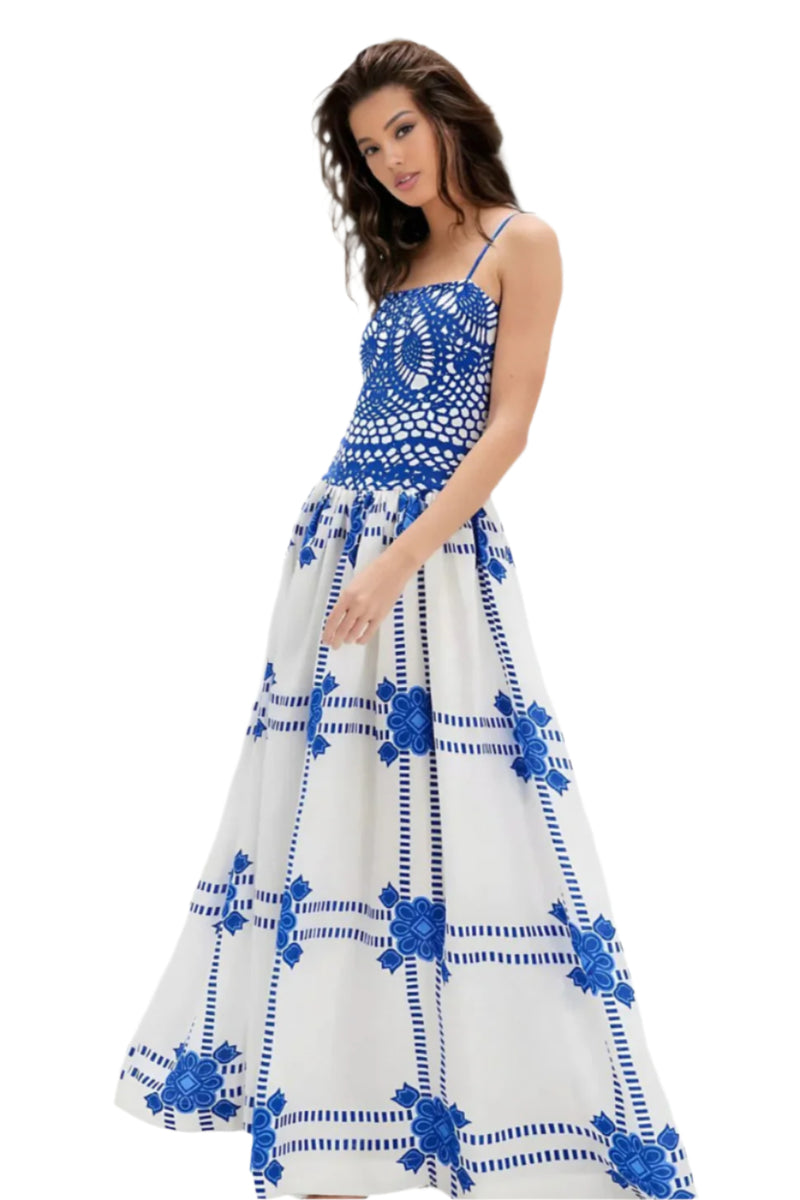 Blue Printed Maxi Dress