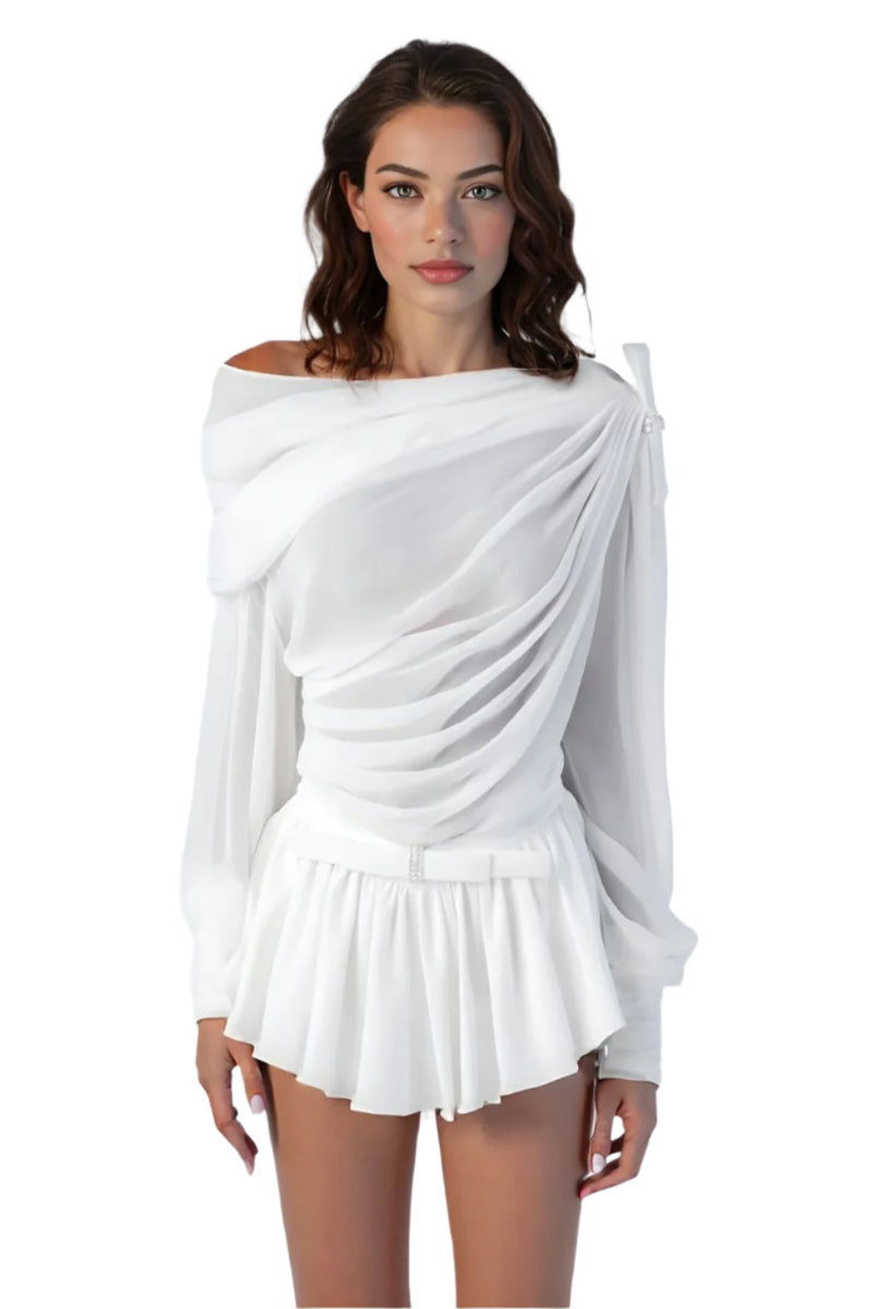 White Chiffon Top and Short Skirt