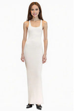 White Knit with Back Slit Maxi Dress