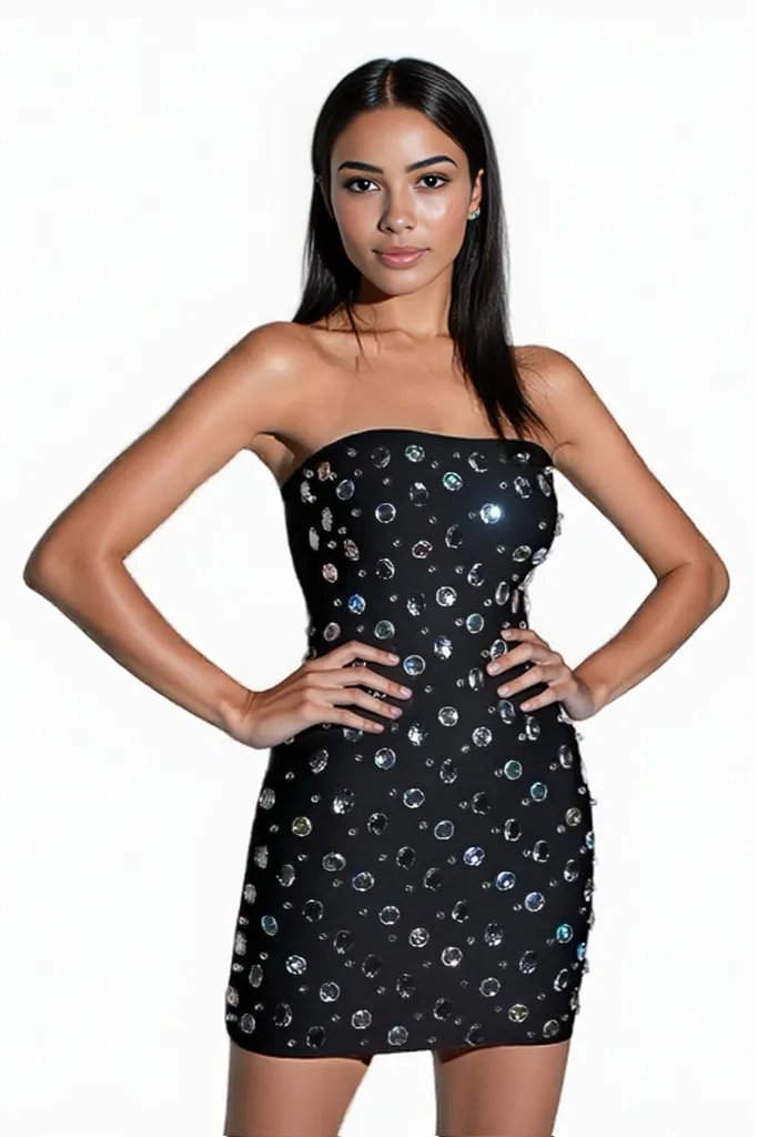 Black Bandage Tube Mini Dress with Crystals