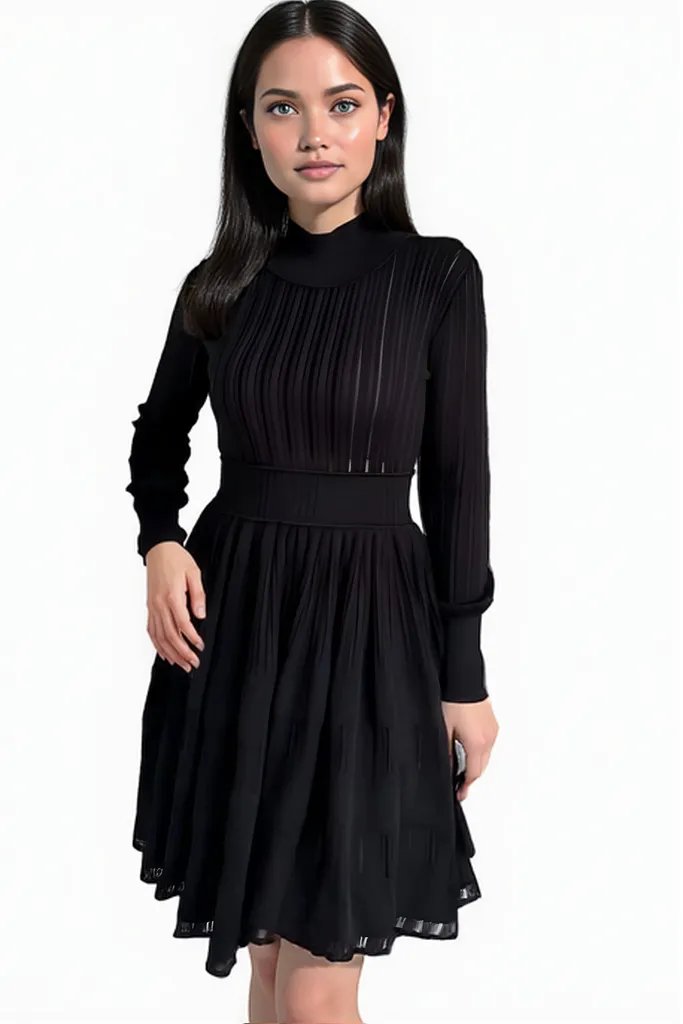 Black Long Sleeve Midi Dress