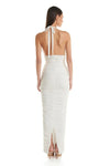 White Ruched Mesh Midi Dress