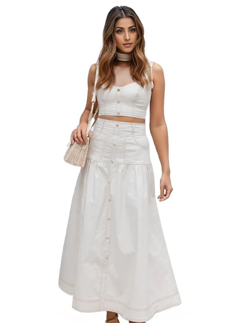 White Denim Top and Skirt