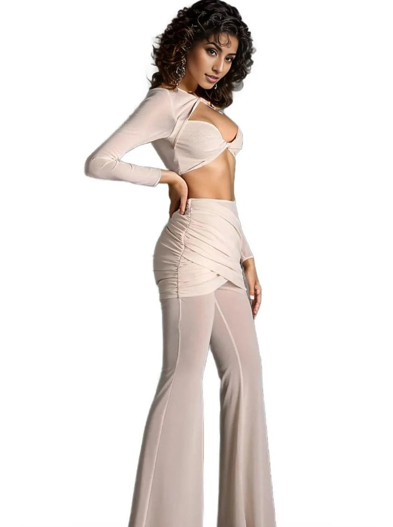 Ivory Mesh Crop Top & Skirt Pants