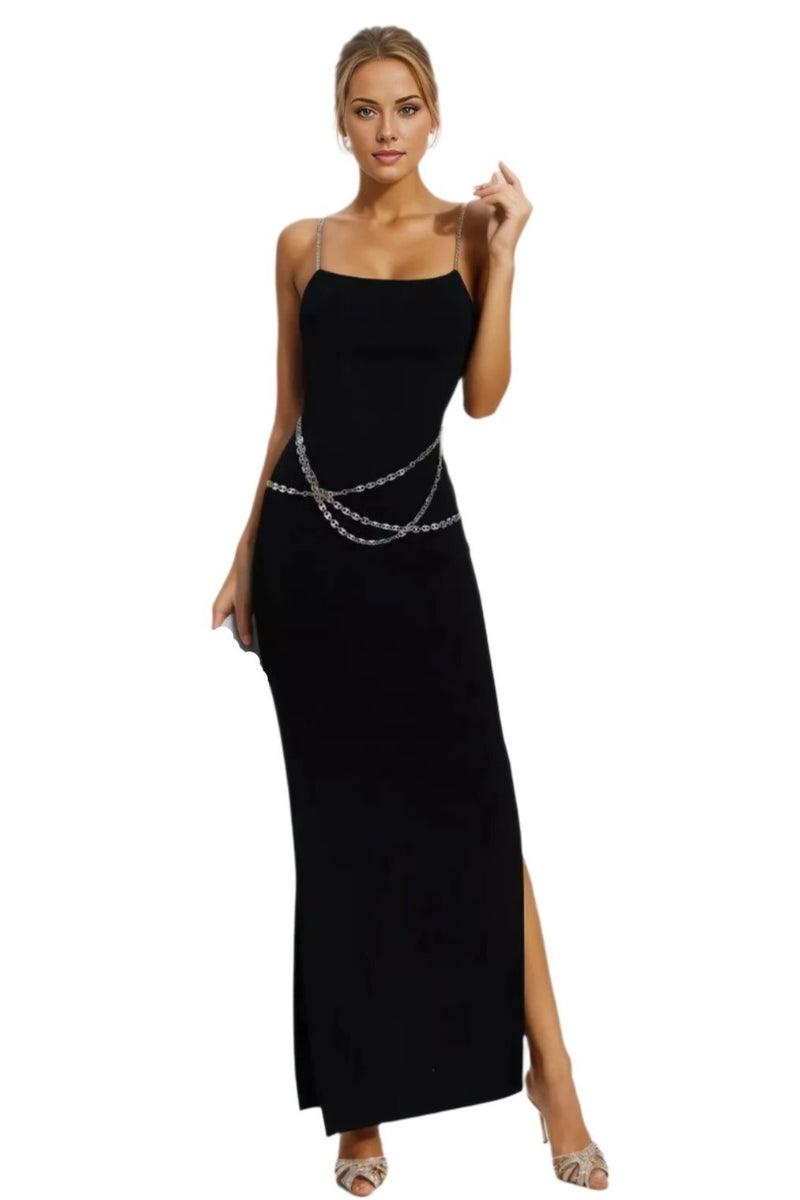 Black Bandage Maxi Dress With Chain