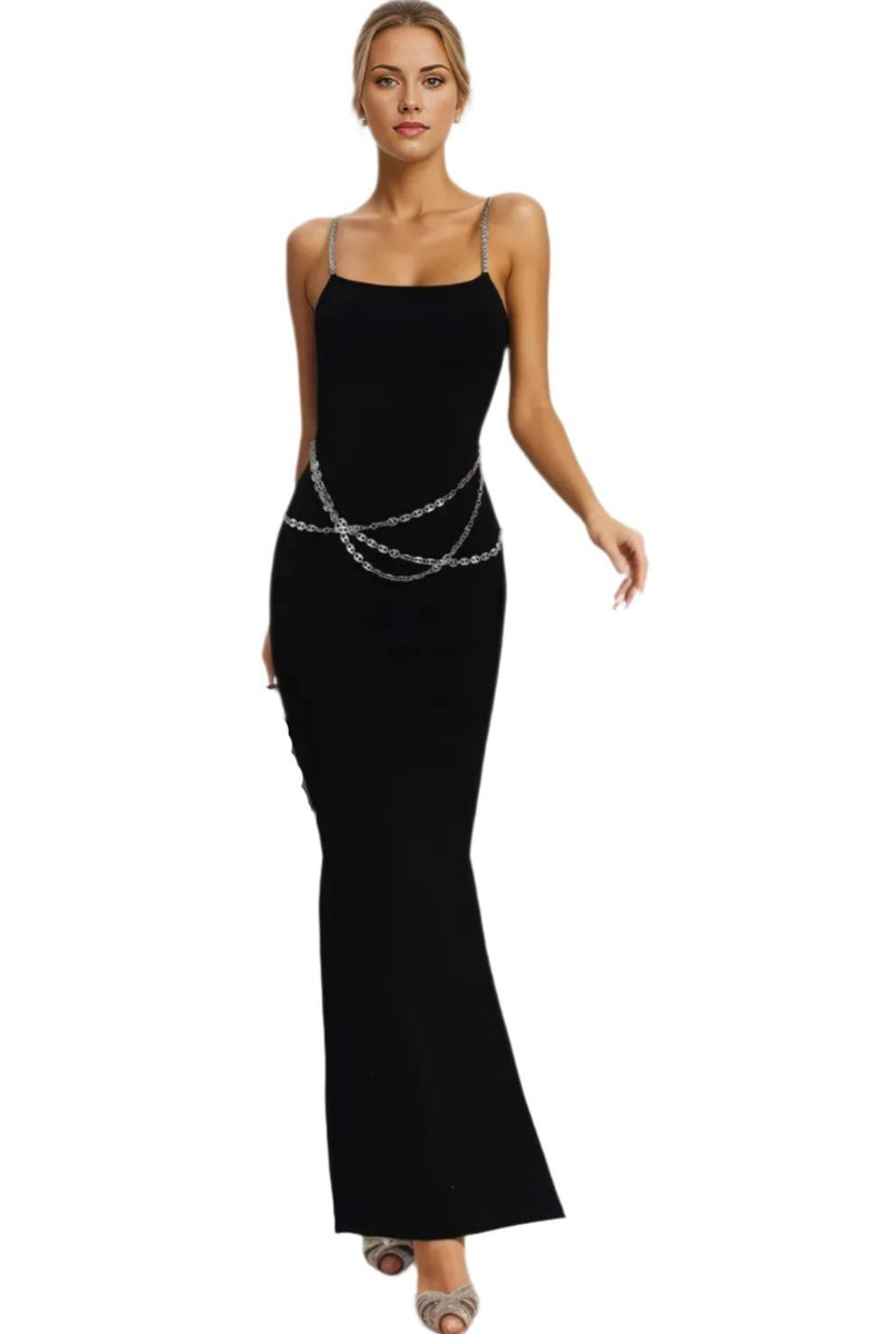 Black Bandage Maxi Dress With Chain