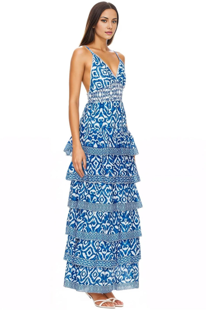 Blue Printed Maxi Dress