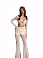 Ivory Mesh Crop Top & Skirt Pants