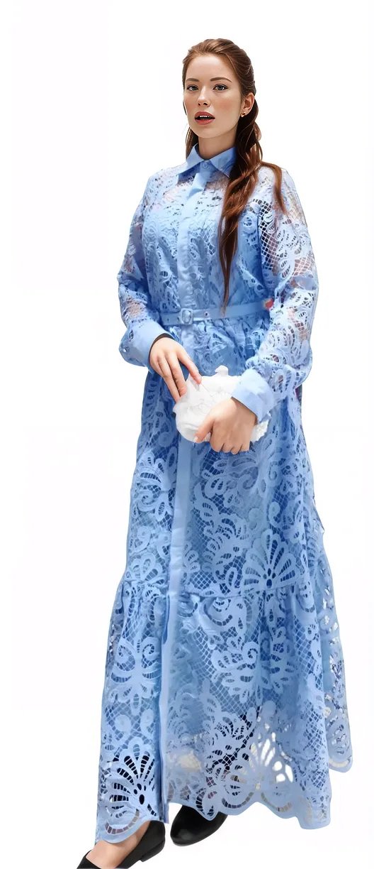 Powder Blue Rochet Lace Maxi