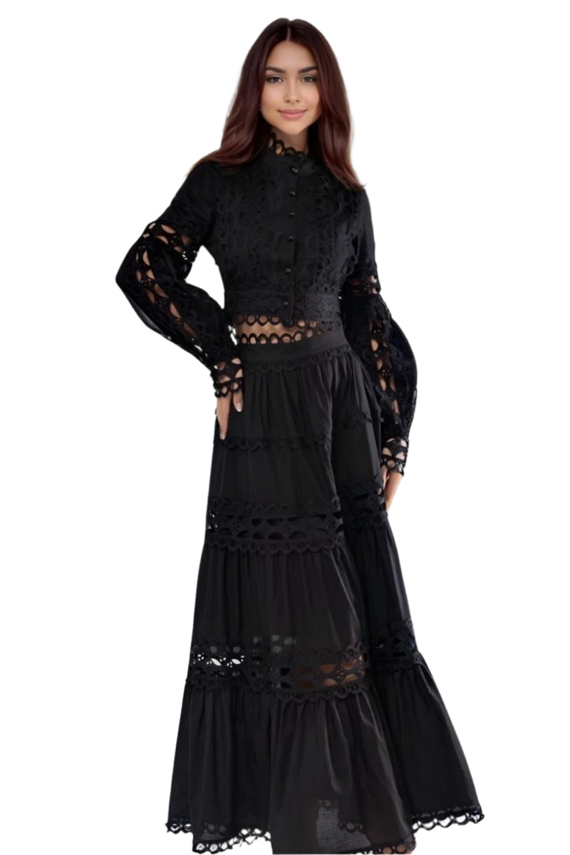 Black Top and Maxi Skirt