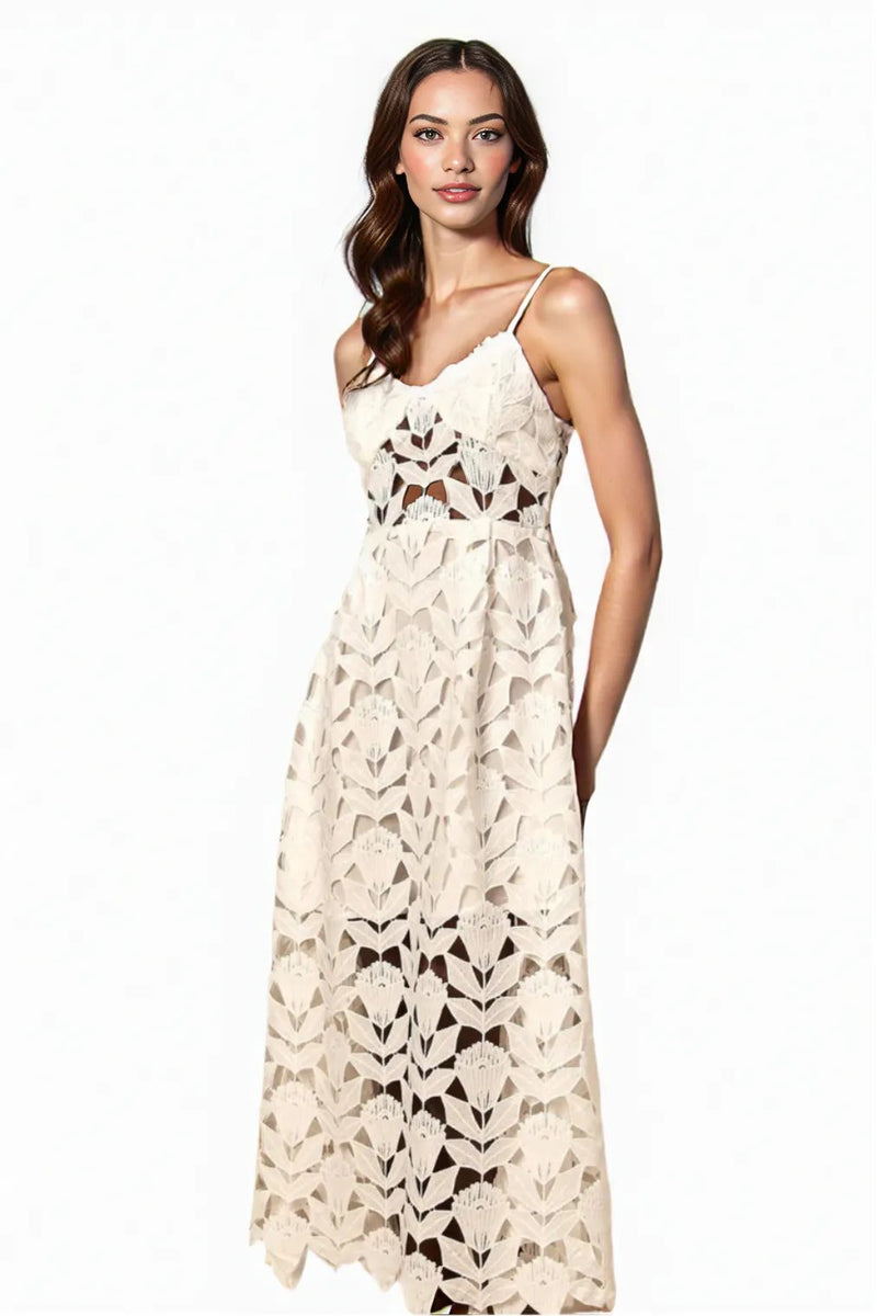 White Crochet Lace Midi Dress