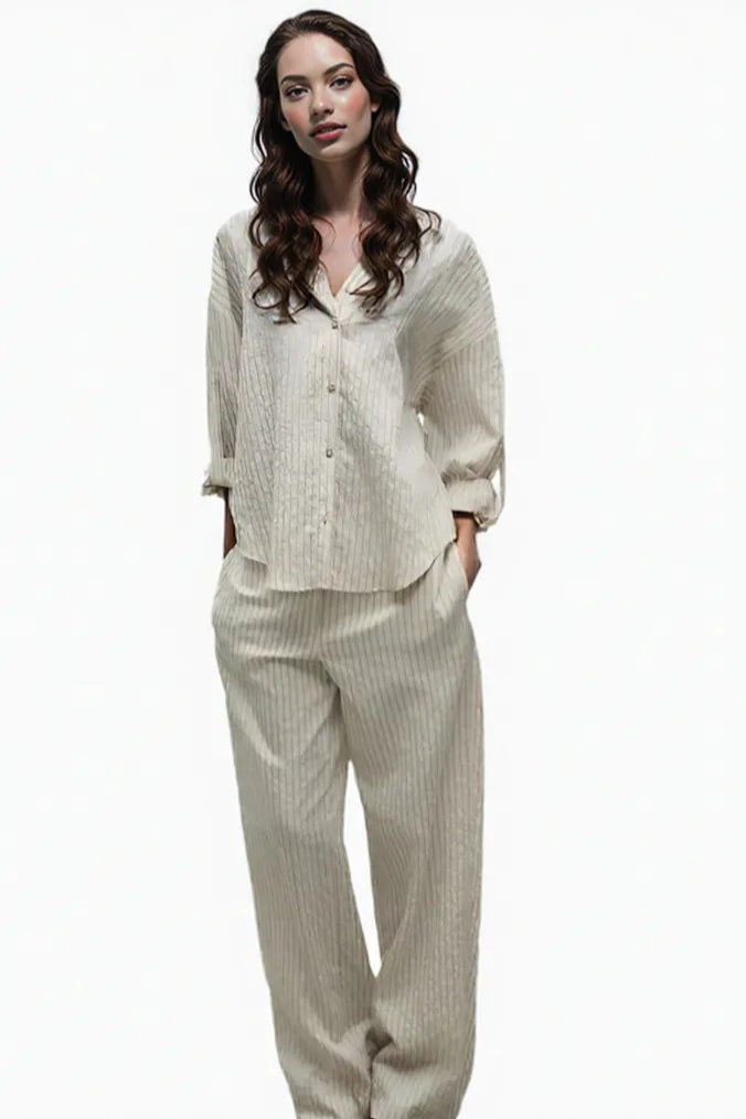 Off-White Stripped Top and Pants Trousers